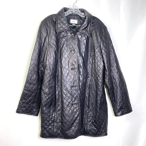 Neiman Marcus Black Quilted Leather Jacket Sz 2X - Picture 3 of 7